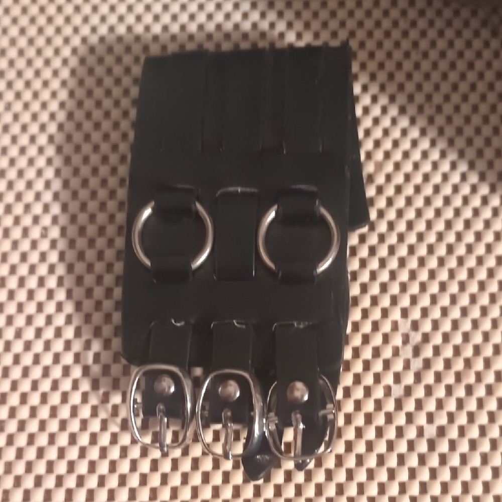 5 For $15 Black Belted Cuff with Silver Buckles - Picture 2 of 4